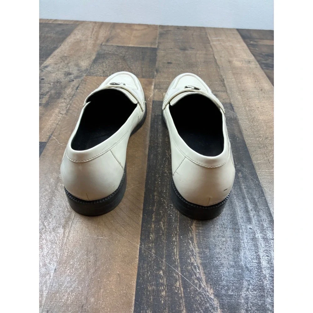 Kate Spade Kait Metal Spade Loafer Womens 8B Parchment White Patent Leather Good
